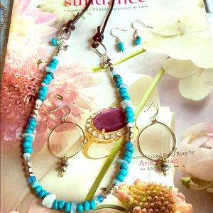 Sundance Turquoise Aqua Necklace Earrings Lot of 3